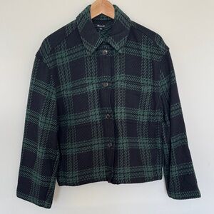 NWT Madewell Black and Green Plaid Knit Shirt Jacket